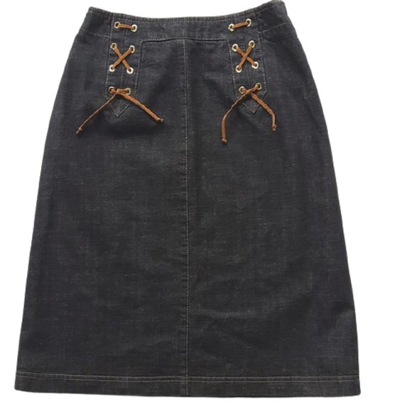 Escada Denim Skirt w Leather Accents- Sz 34/XS - Picture 1 of 7